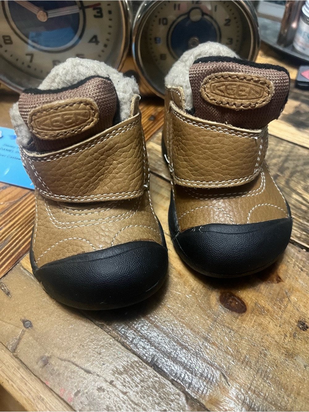 Keen Baby Boys Kootenay Ankle Winter Lined Snow Boots Tan Leather Sz 4
